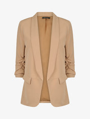 Blazer droit uni manches 3/4 froncées - Beige - 5