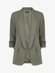 Blazer droit uni manches 3/4 froncées - Kaki - 1