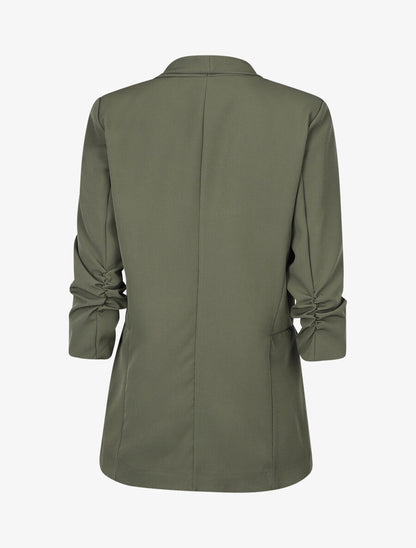 Blazer droit uni manches 3/4 froncées - Kaki - 2