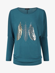 Pull fin à imprimé plumes irisées - Bleu canard - 1