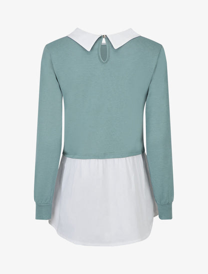 Pull à chemise superposée - Bleu ciel - 2