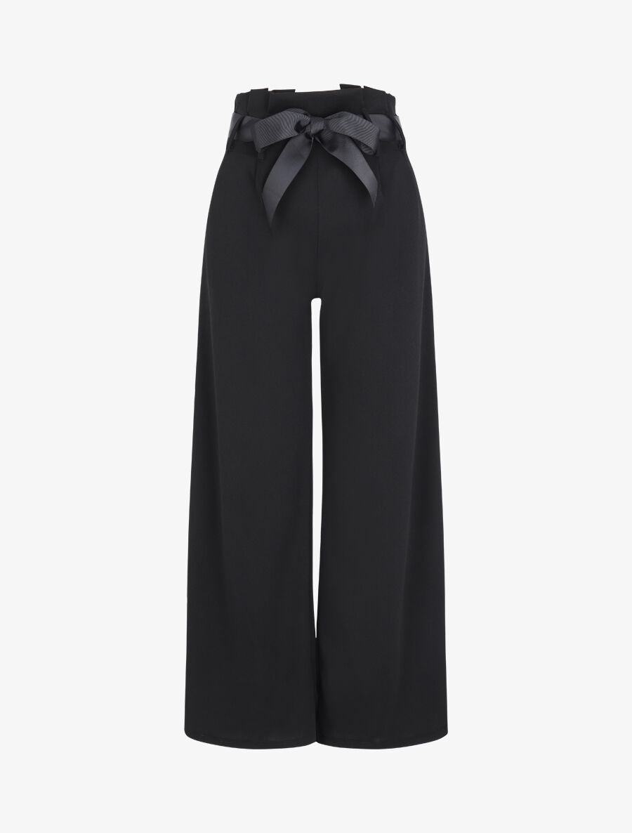 Pantalon ample à taille haute froncée - Noir - 1