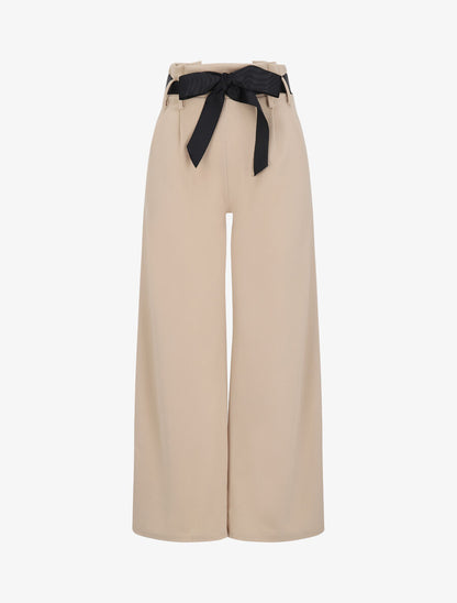Pantalon ample à taille haute froncée - Beige - 4