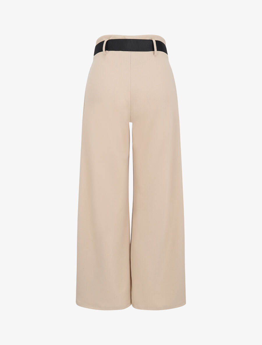 Pantalon ample à taille haute froncée - Beige - 2