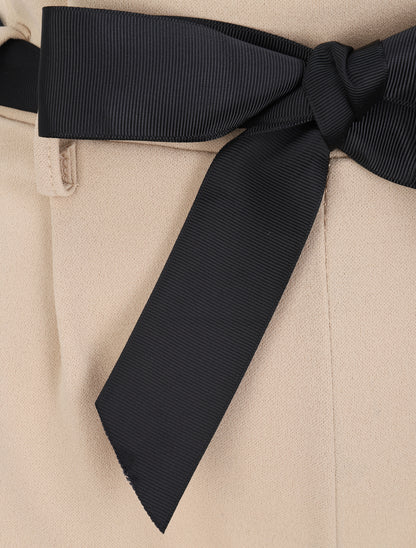 Pantalon ample à taille haute froncée - Beige - 3