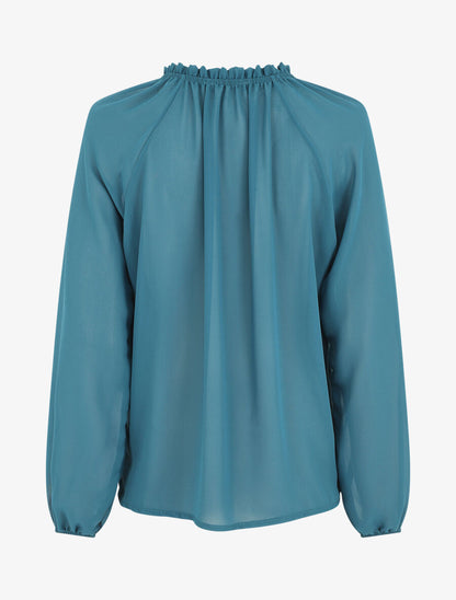 Blouse ample unie manches longues - Bleu canard - 2