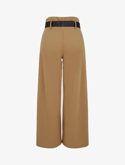 Pantalon ample à taille haute froncée - Camel - 2