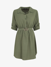 Robe chemise courte évasée - Kaki - 5