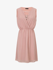 Robe mi-longue évasée sans manches col cache-coeur - Rose - 1