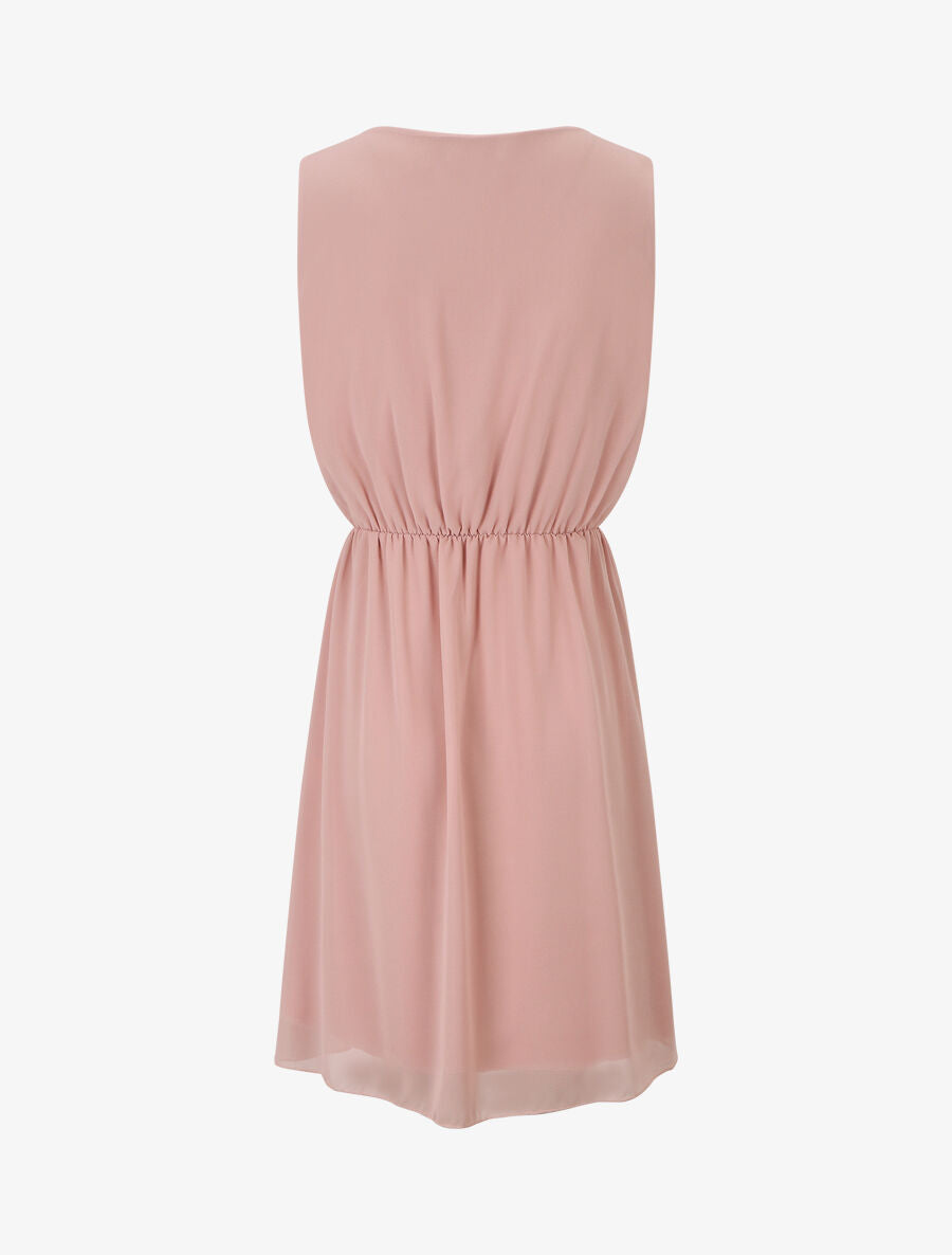 Robe mi-longue évasée sans manches col cache-coeur - Rose - 2