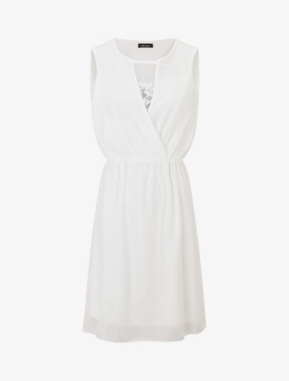 Robe mi-longue évasée sans manches col cache-coeur - Blanc - 1