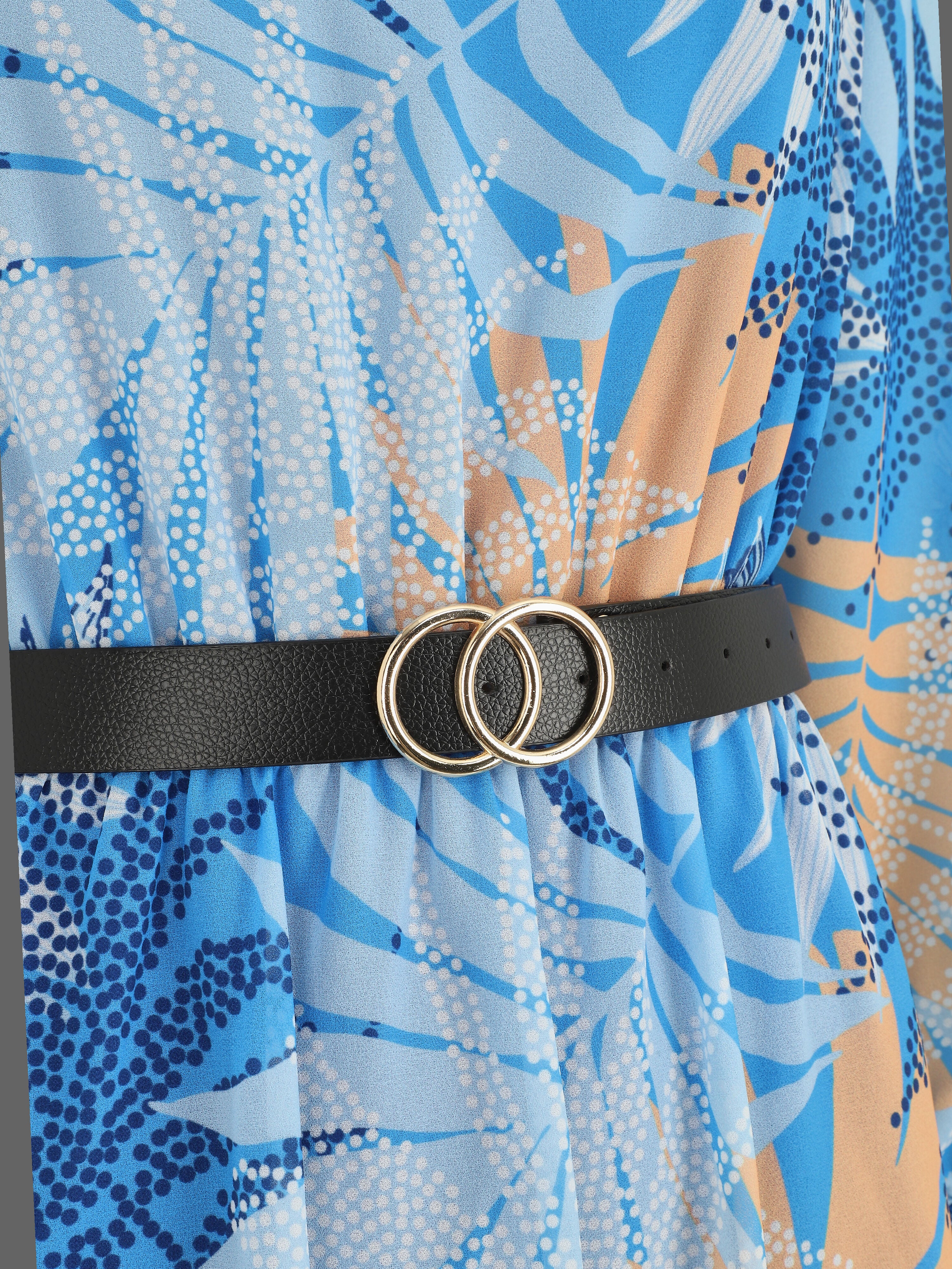 Robe manches 3/4 imprimé feuille fantaisie - Bleu - 3