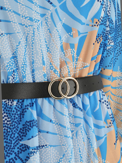 Robe manches 3/4 imprimé feuille fantaisie - Bleu - 3
