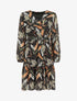Robe mi-longue manches longues imprimé feuilles - Noir - 1