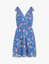 Robe courte fleurie sans manches col cache-coeur - Bleu - 1