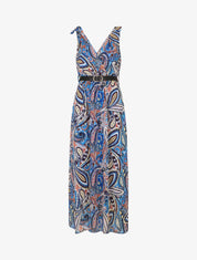 Robe longue sans manches imprimé cachemire stylisé - Bleu - 5