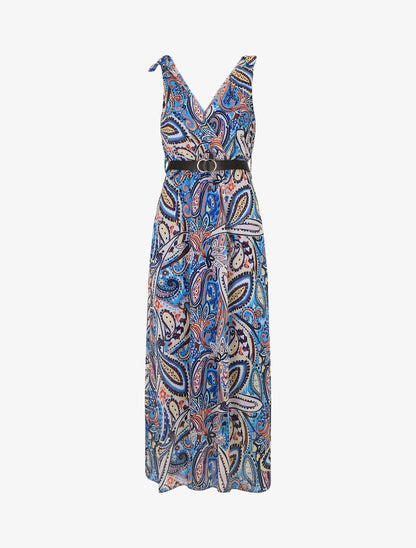 Robe longue sans manches imprimé cachemire stylisé - Bleu - 5