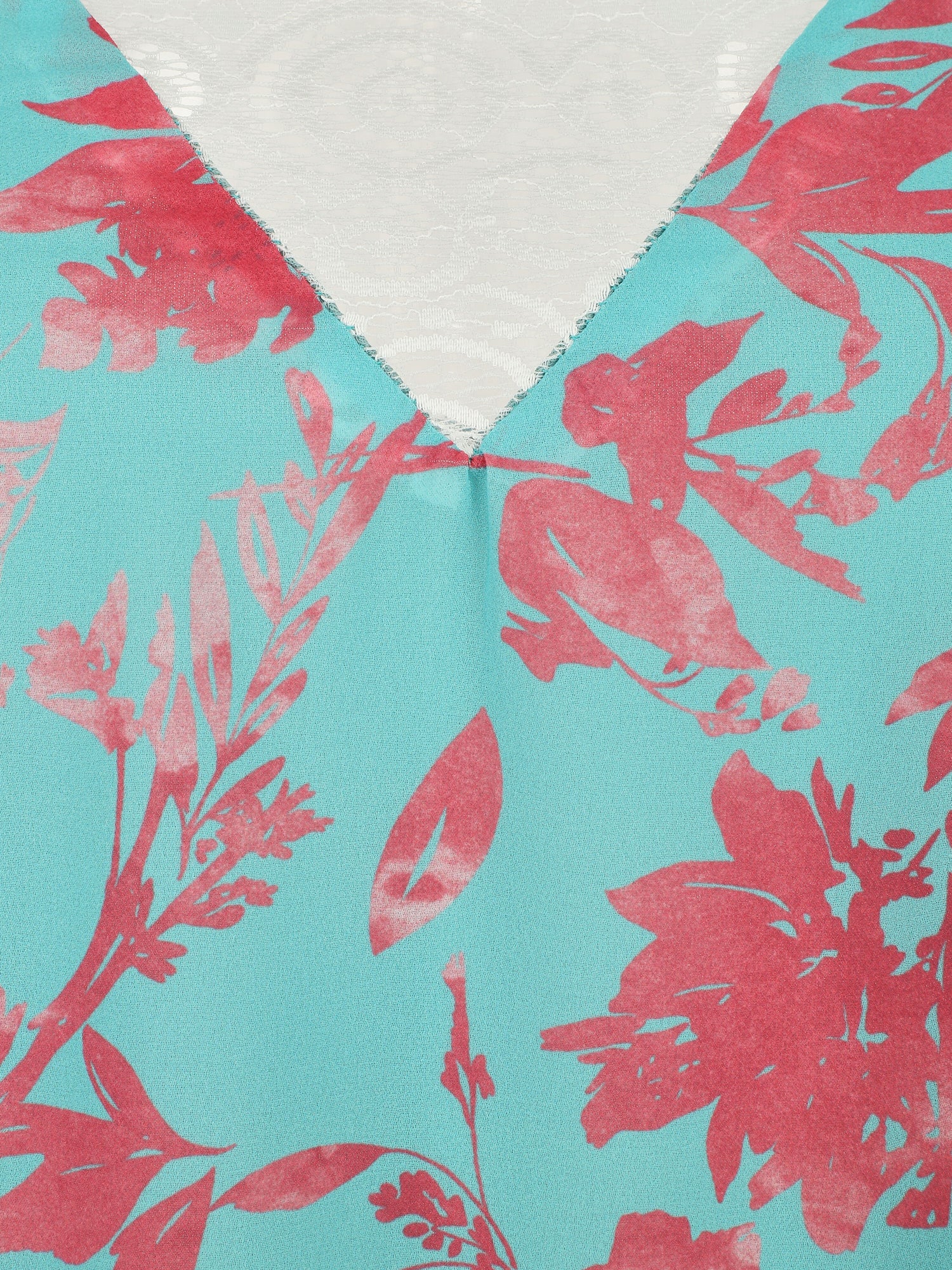 Caraco col dentelle imprimé végétal - Turquoise - 3