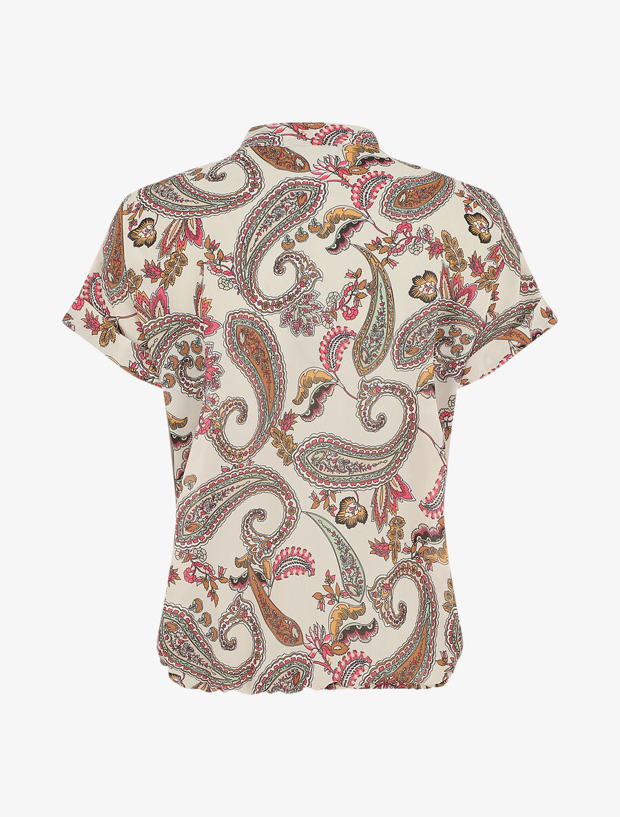 Top manches courtes col V imprimé cachemire - Beige - 2