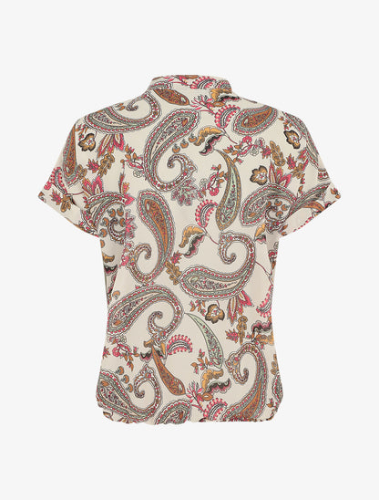 Top manches courtes col V imprimé cachemire - Beige - 2