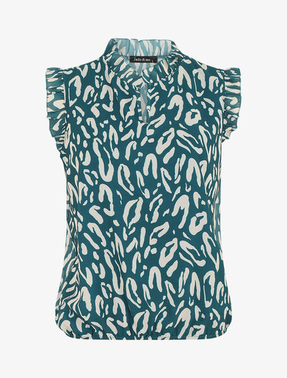 Top léopard sans manches à volants - Bleu canard - 1