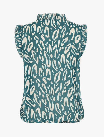 Top léopard sans manches à volants - Bleu canard - 2