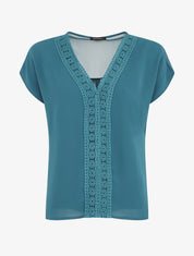Top uni en voile et broderies - Bleu canard - 5