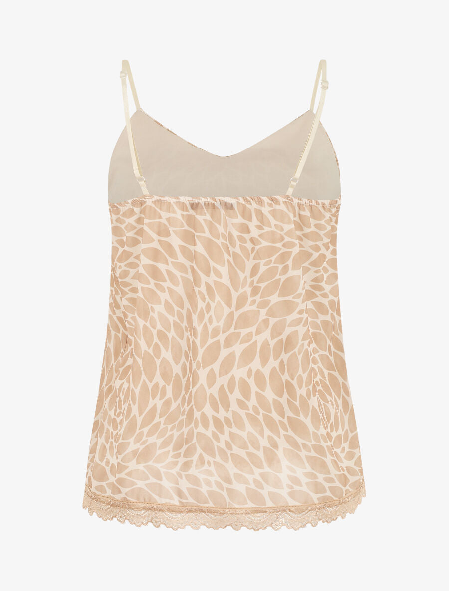 Caraco imprimé graphique à bord en dentelle - Beige - 2