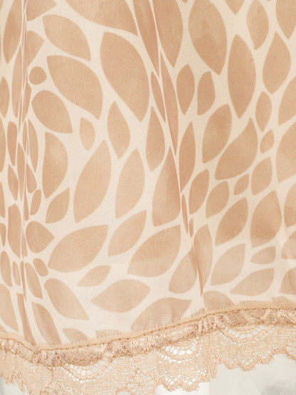 Caraco imprimé graphique à bord en dentelle - Beige - 3