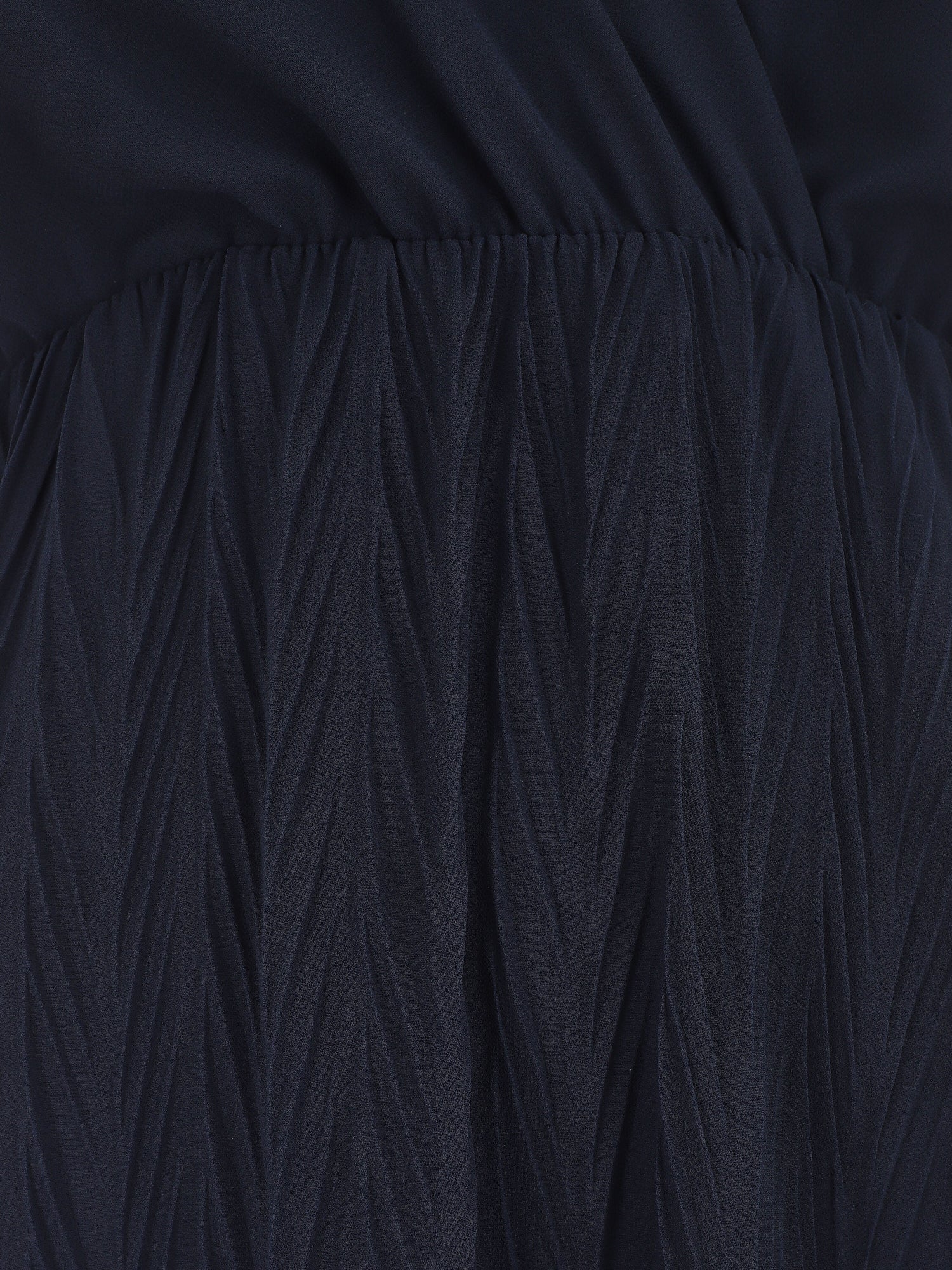 Robe longue unie plissée col cache-coeur - Marine - 3