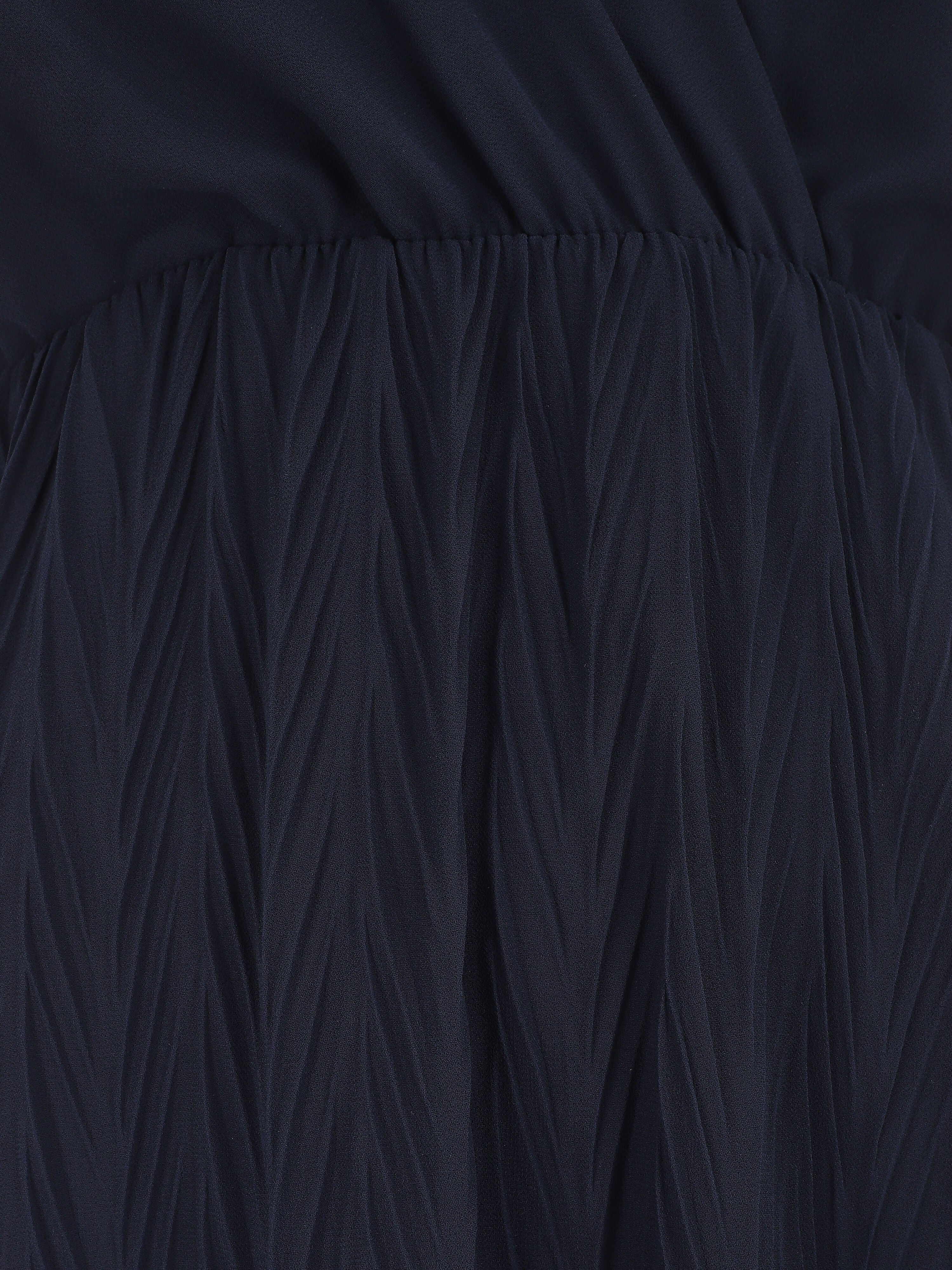 Robe longue unie plissée col cache-coeur - Marine - 3