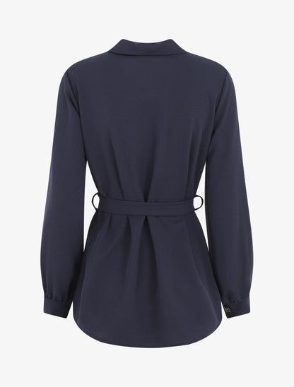 Chemise unie ceinturée oversize - Marine - 2