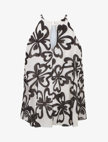 Top sans manches col américain imprimé grandes fleurs - Beige clair - 2