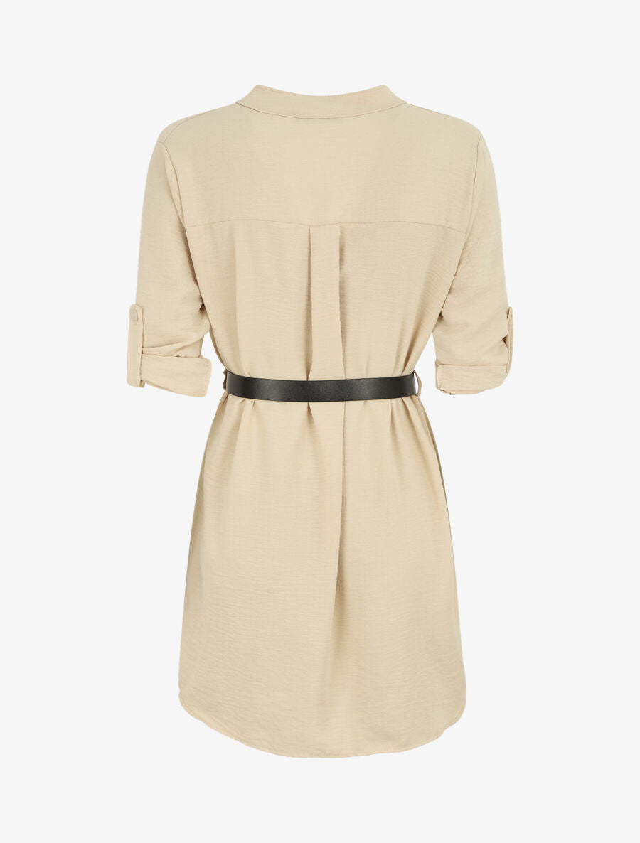 Robe droite à manches retroussables - Beige - 2