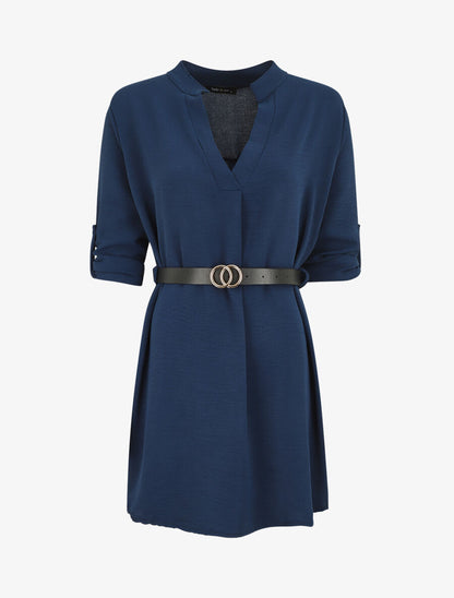 Robe droite à manches retroussables - Marine - 4