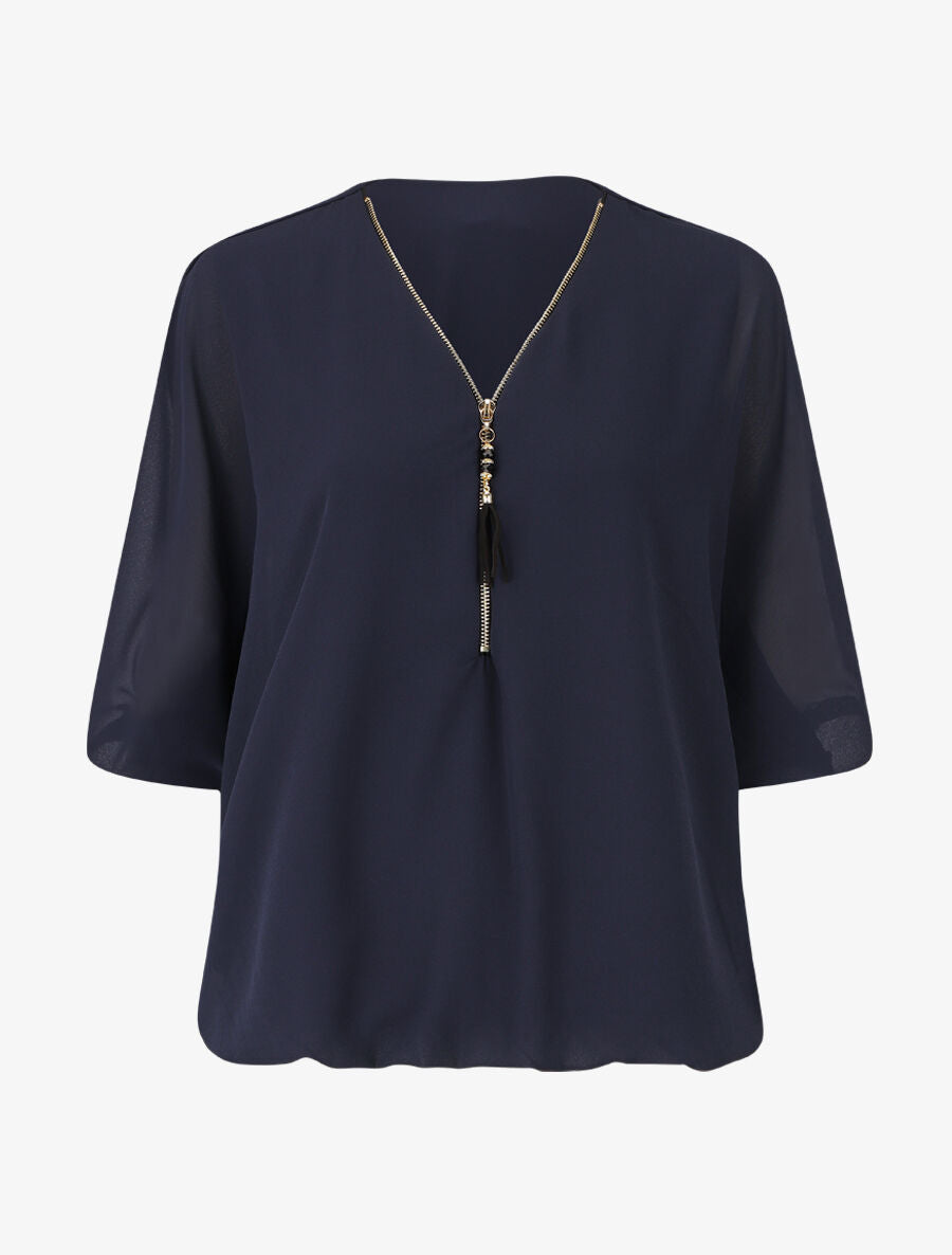 Blouse unie en voile - Marine - 1