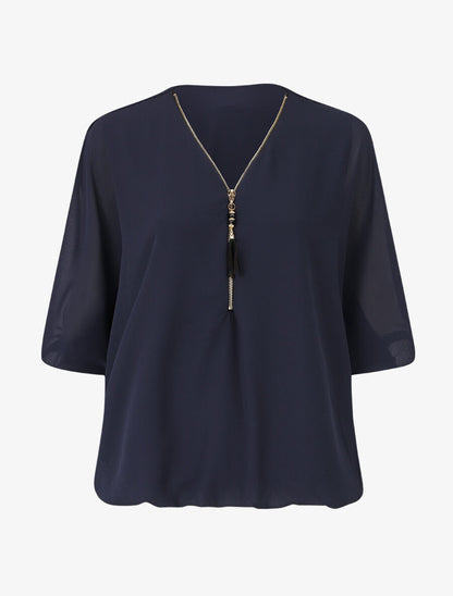 Blouse unie en voile - Marine - 1