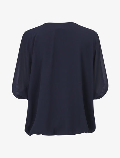 Blouse unie en voile - Marine - 2