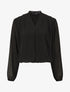 Blouse drapée unie à manches longues - Noir - 5