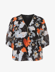 Blouse en voile à imprimé fleuri - Noir - 1
