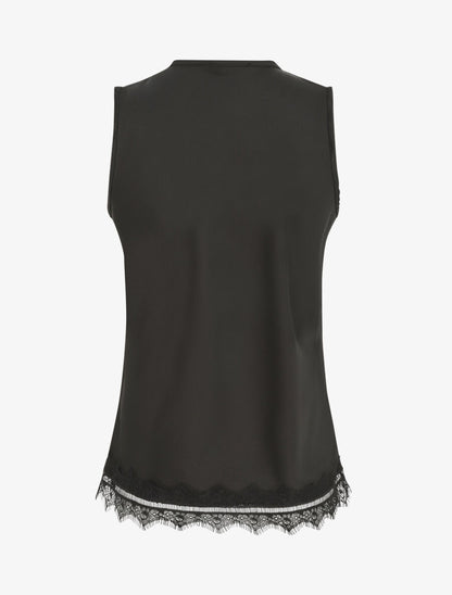 Top satiné uni et dentelle - Noir - 2