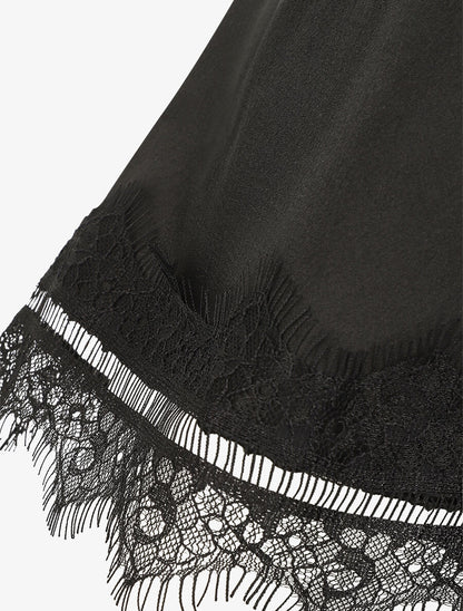 Top satiné uni et dentelle - Noir - 3