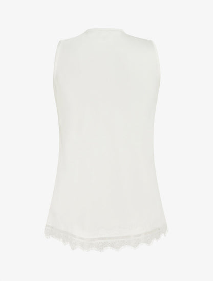 Top satiné uni et dentelle - Blanc - 2