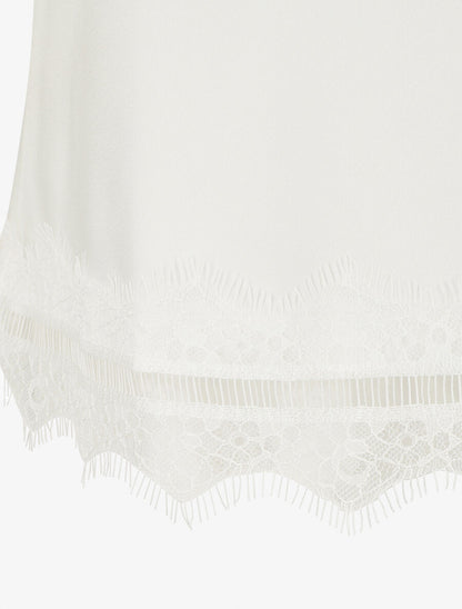 Top satiné uni et dentelle - Blanc - 3
