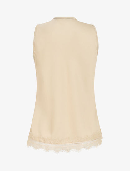 Top satiné uni et dentelle - Beige - 2