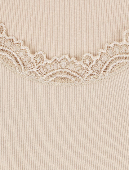 Top côtelé à manches longues - Beige - 3