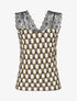 Top satiné à imprimé retro et dentelle - Noir - 1
