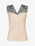 Top satiné à imprimé retro et dentelle - Beige - 5