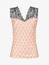 Top satiné à imprimé retro et dentelle - Rose - 1