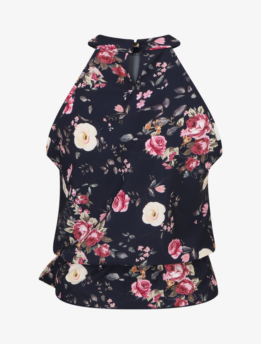 Top péplum à imprimé fleurs - Marine - 2